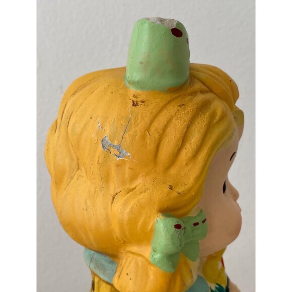 Vintage Girl Holding Flower COIN BANK Japan Ceramic Chalkware 1960's Decor AS IS - Picture 12 of 16